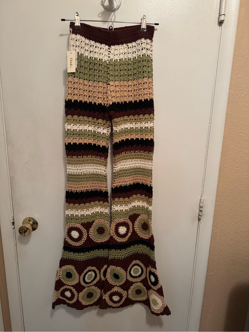 Flook By Free People Grandpa Crochet Flare Pants New With Tags Size XS